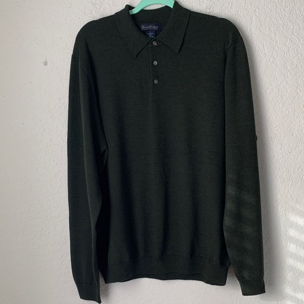 Brooks Brothers Extra Fine Italian Merino Wool Olive Green Sweater Size XL